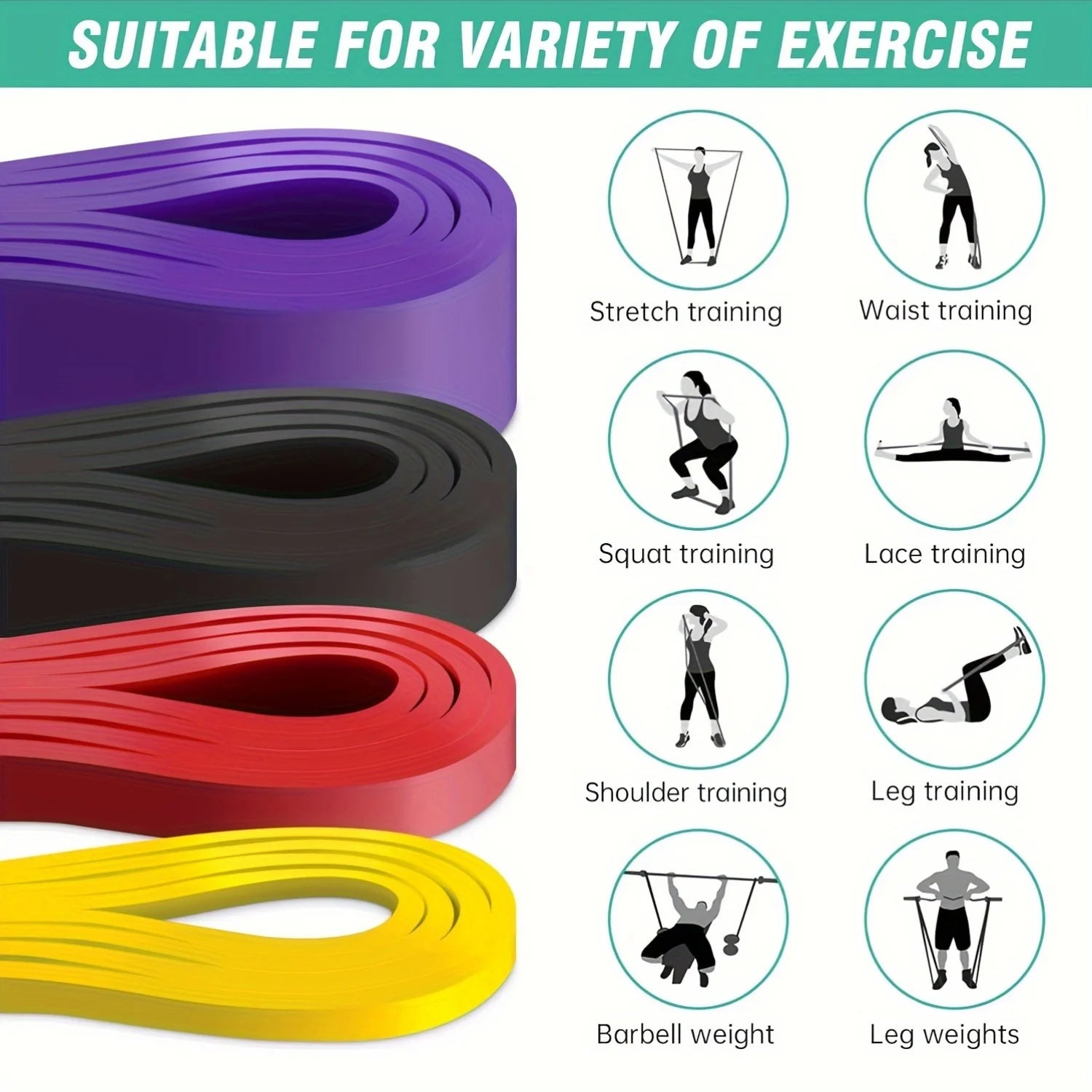4pcs】Set of Resistance Bands with Stackable Tension [Bundle] - Medium Tension Level, TPE Material Exercise and Pull Up Assist Ba
