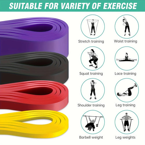 4pcs】Set of Resistance Bands with Stackable Tension [Bundle] - Medium Tension Level, TPE Material Exercise and Pull Up Assist Ba